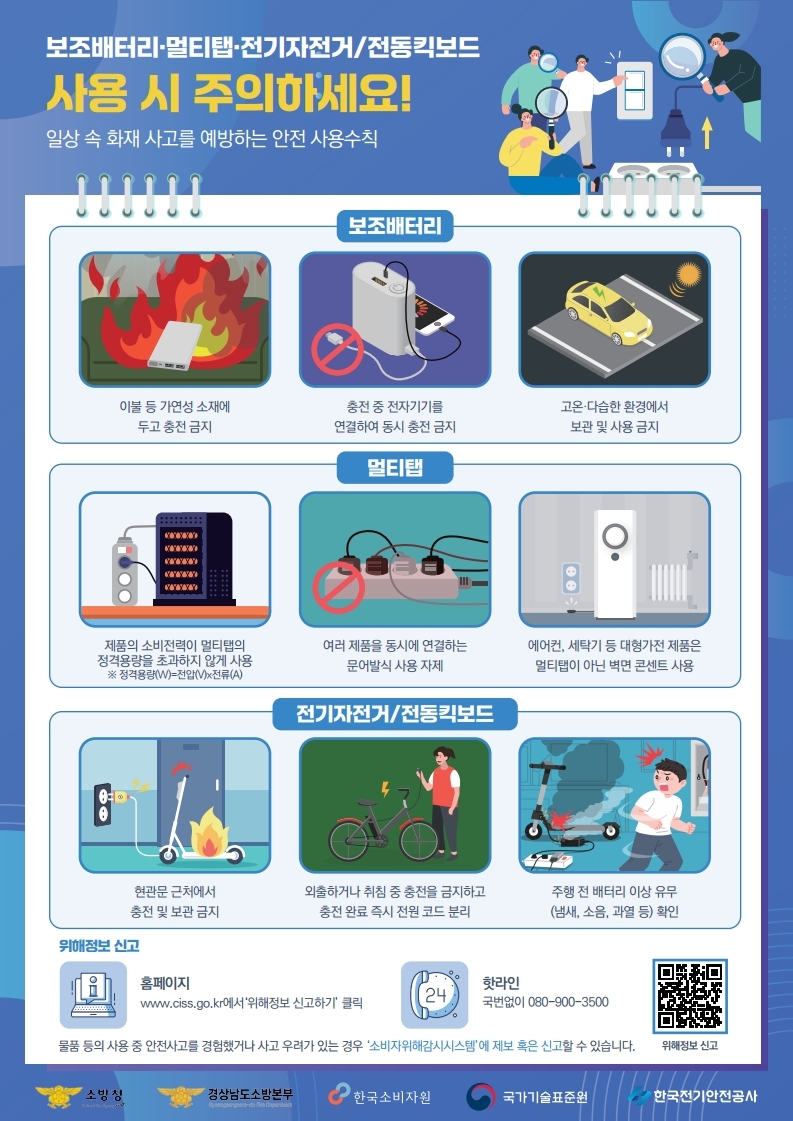 보조배터리·멀티탭·전기자전거·전동킥보드 화재사고 예방 캠페인 포스터