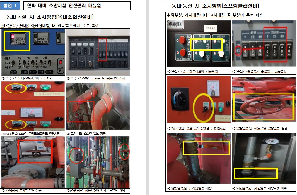 수계 소화 설피 동파 동결시 조치방법