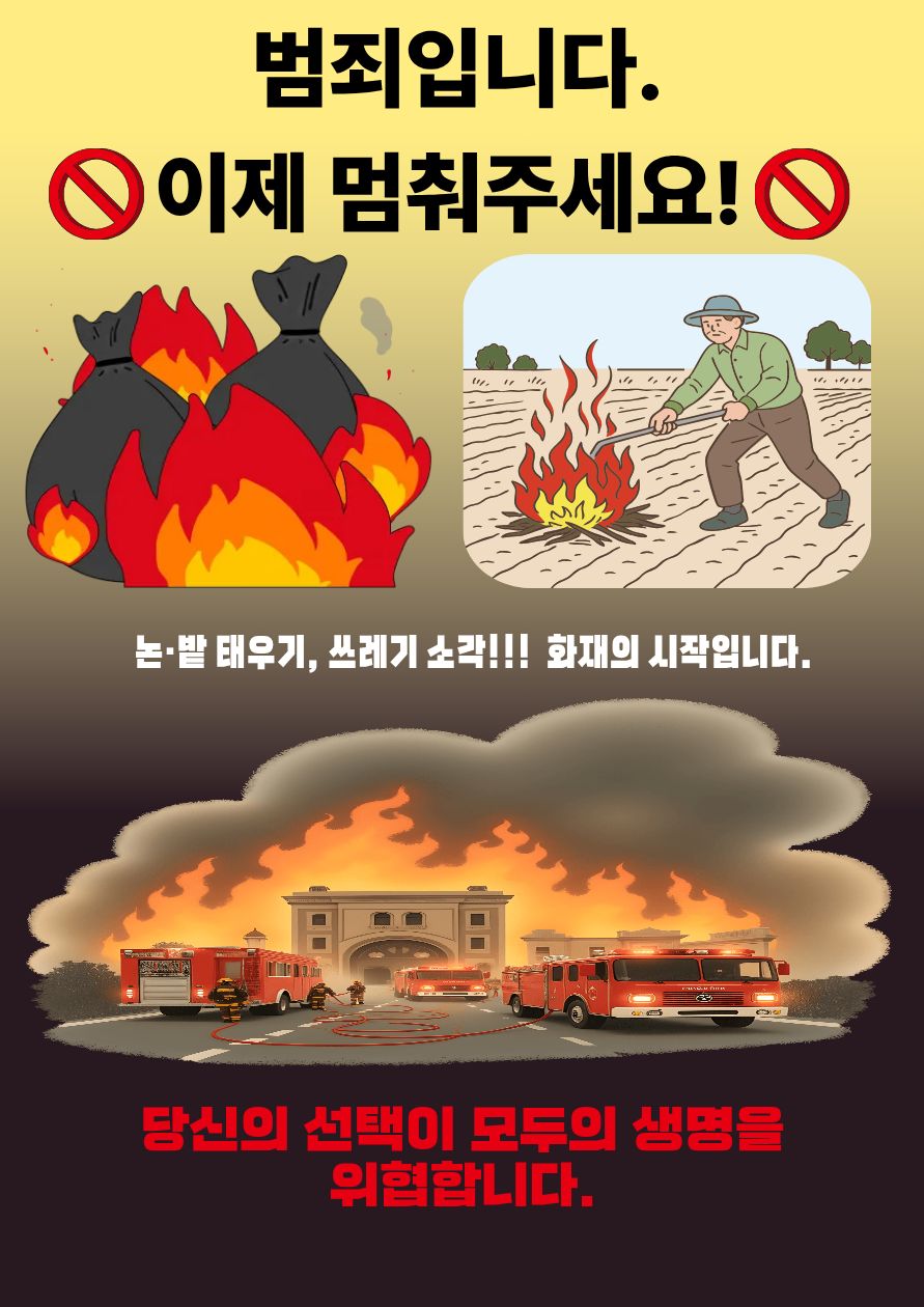 논·밭두렁 소각, 쓰레기 소각 등 불법 소각행위 신고절차 및 화재예방, 지역별 특성에 맞는 부주의 화재 저감 홍보 등